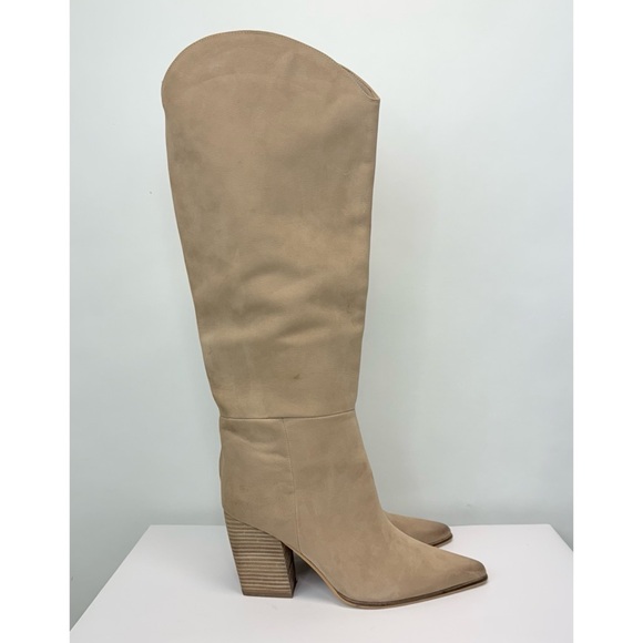 New Steve Madden Croft Pointed Toe Taupe Heeled Tall Western Suede Boots 9.5 - Picture 2 of 11